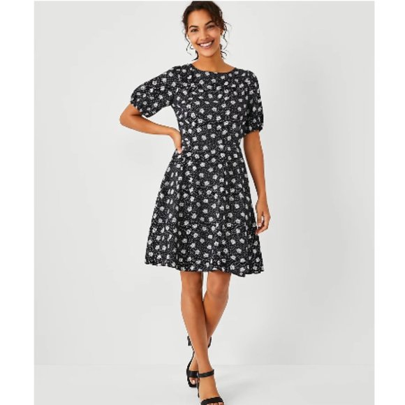 NWOT Ann Taylor Petite Floral Dot Flare Dress Style 570156 - Picture 1 of 5